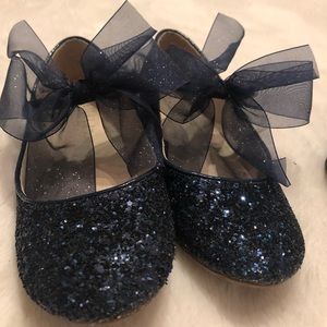 Blue glitter flower girl flats